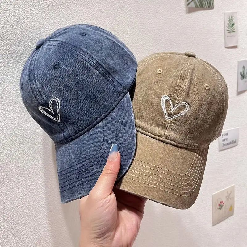 Love Heart Embroidery Cotton Baseball Cap