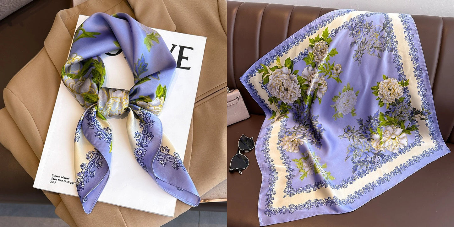 Floral Print Silk Square Scarf