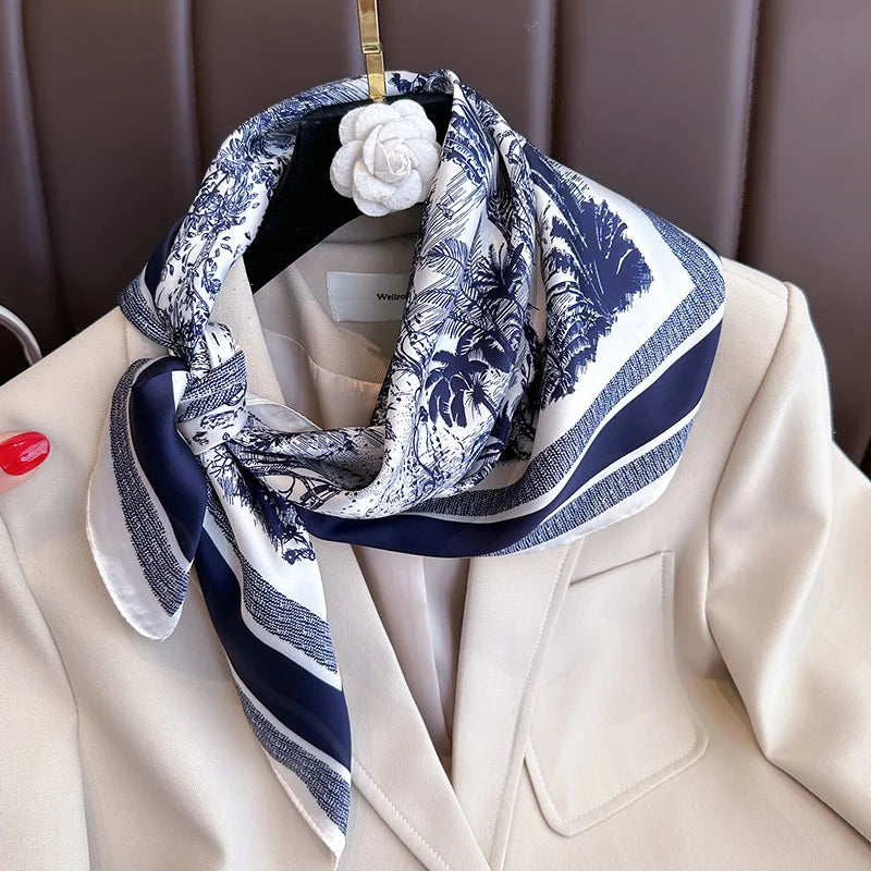 Floral Print Silk Square Scarf