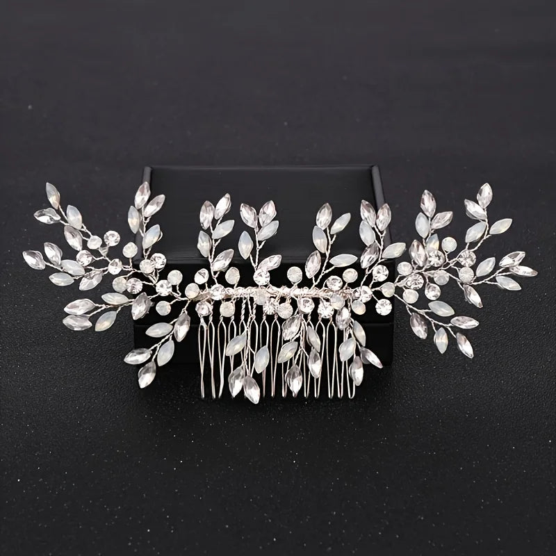 Silver Color Flower Pearl Crystal Wedding Hair Comb
