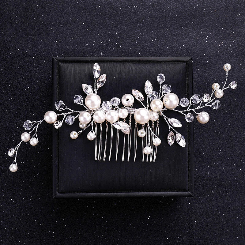 Silver Color Flower Pearl Crystal Wedding Hair Comb