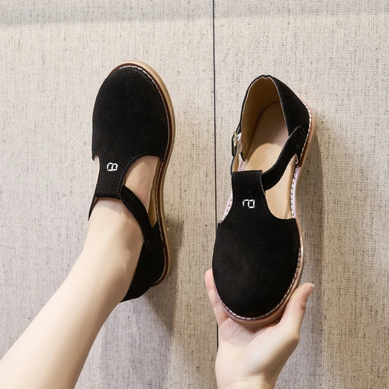 Flat-soled retro frosted genuine leather sandal