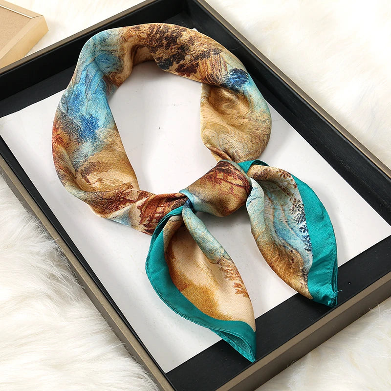 Print Satin Silk Square Scarf
