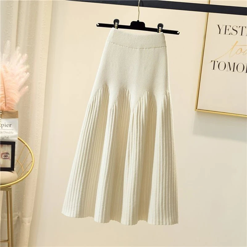 Knitted Midi Skirts Women High Waist