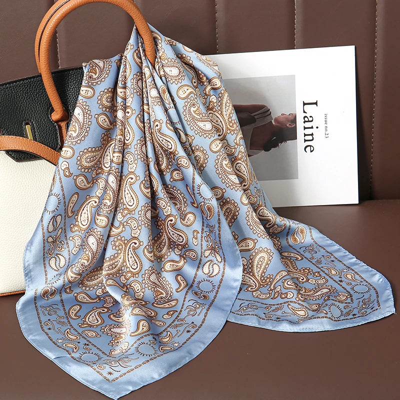 Print Satin Silk Square Scarf