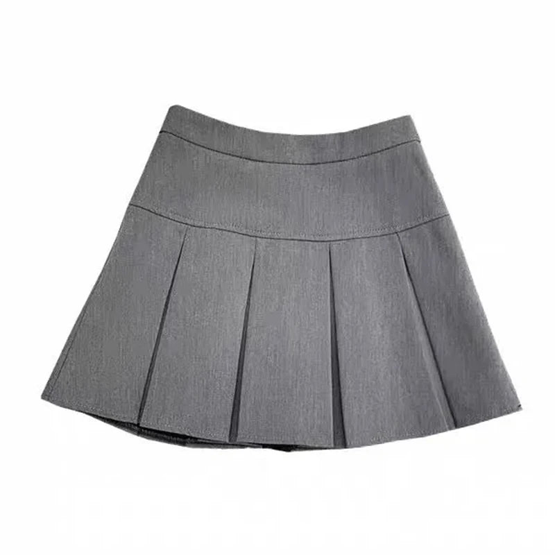 High Waist Zipper Grey Student Mini Skirt