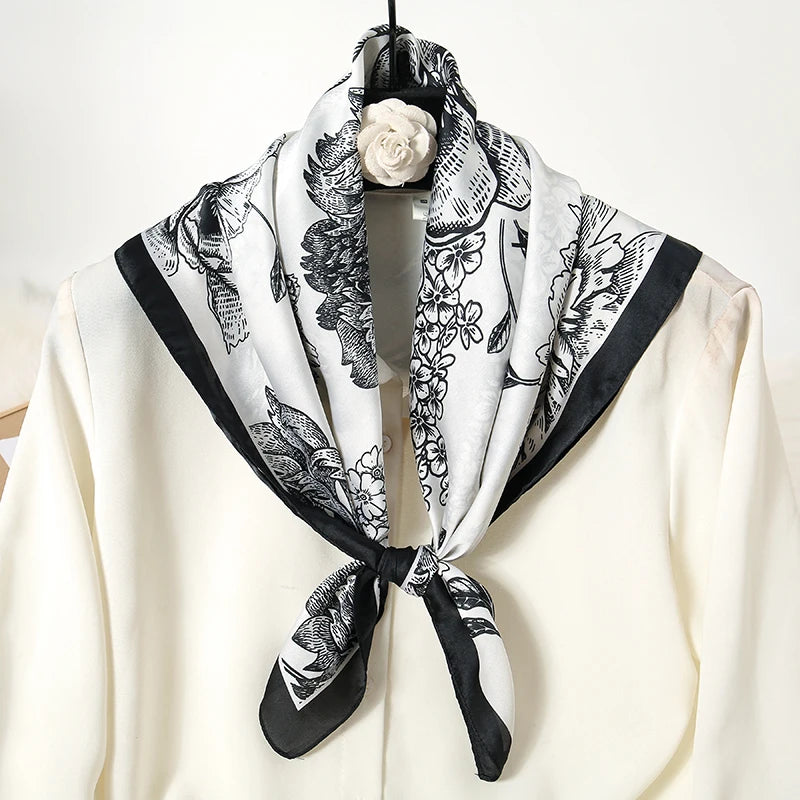 Print Satin Silk Square Scarf
