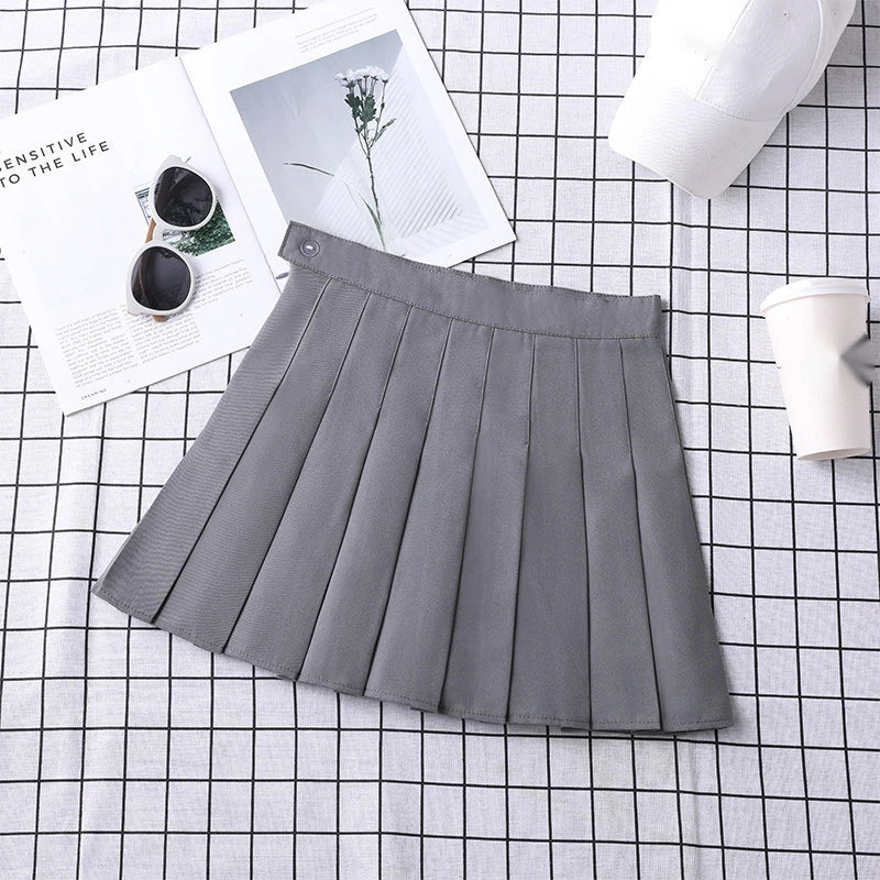 Summer Grey Plaid A-Line High Waist Mini Skirts