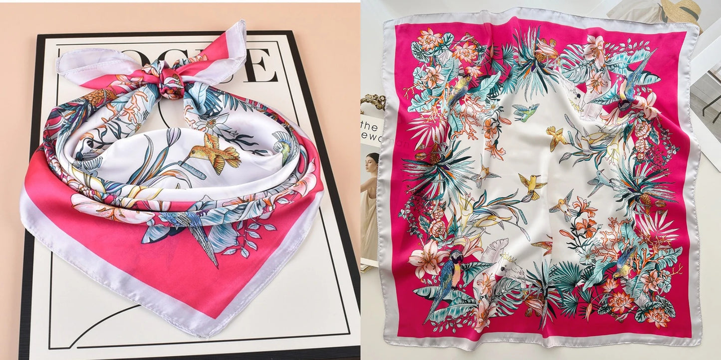 Floral Print Silk Square Scarf