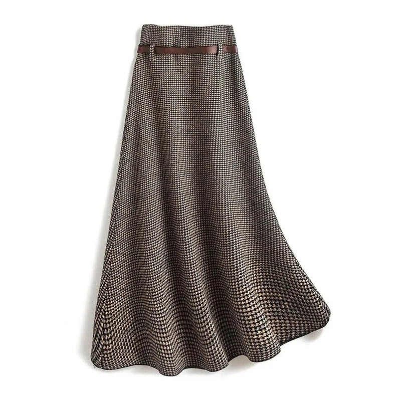 Vintage Plaid Knitted Woolen Midi Skirts