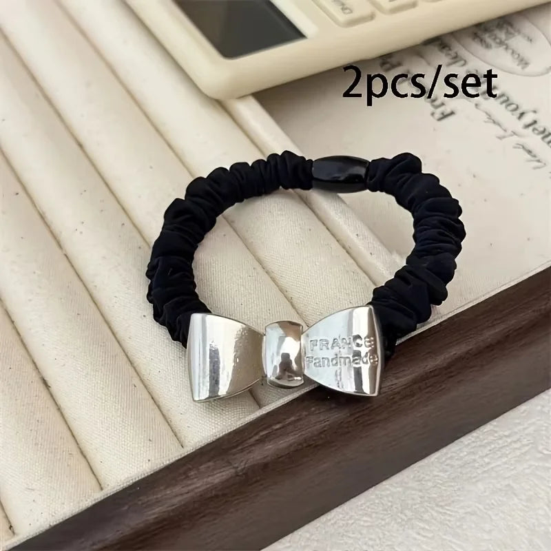 2pcs/set Pearl Skinny Scrunchies Hair Tie