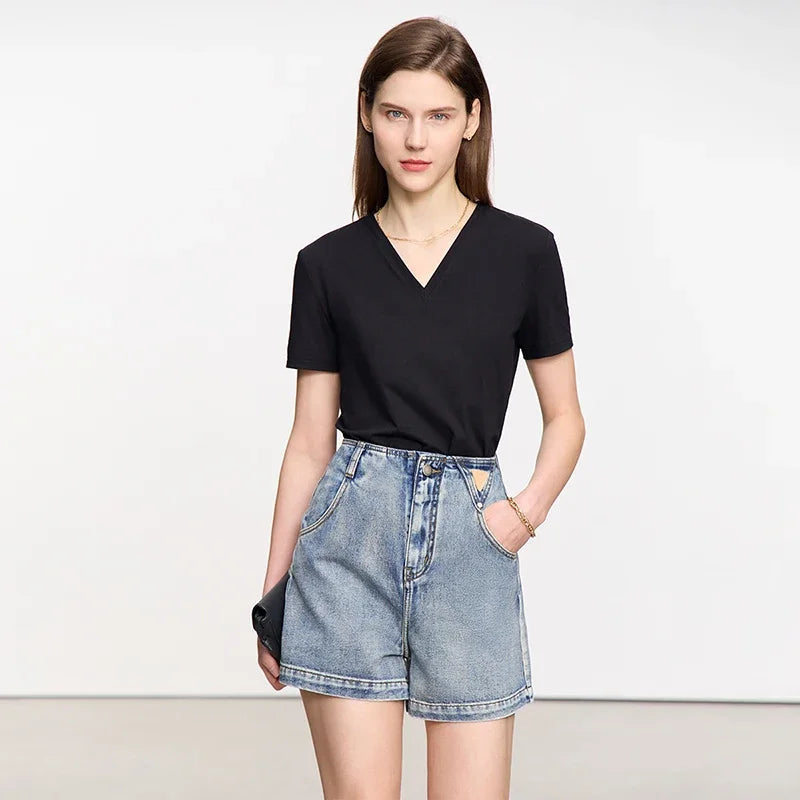 Minimalism Versatile Cotton Loose Women Jeans Shorts
