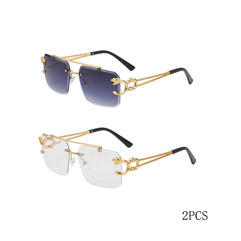 Fashion Metal Leopard Rimless Sunglasses