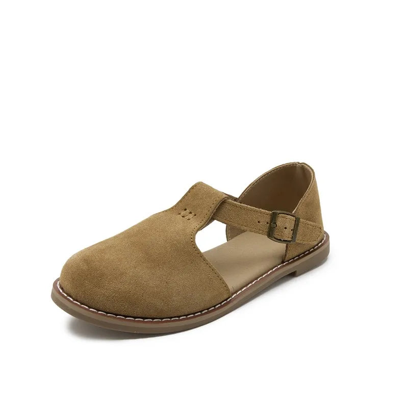 Flat-soled retro frosted genuine leather sandal