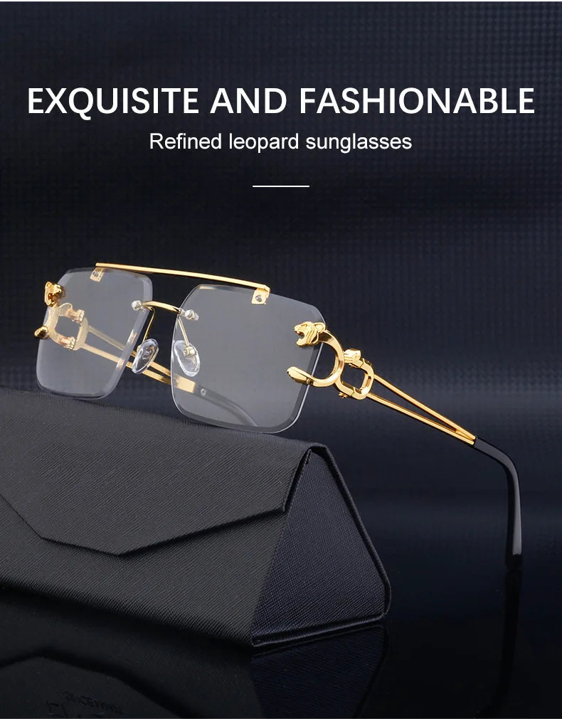 Fashion Metal Leopard Rimless Sunglasses