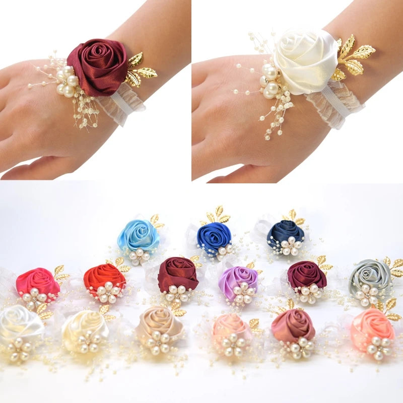 Wedding Boutonniere Satin Rose Bracelet