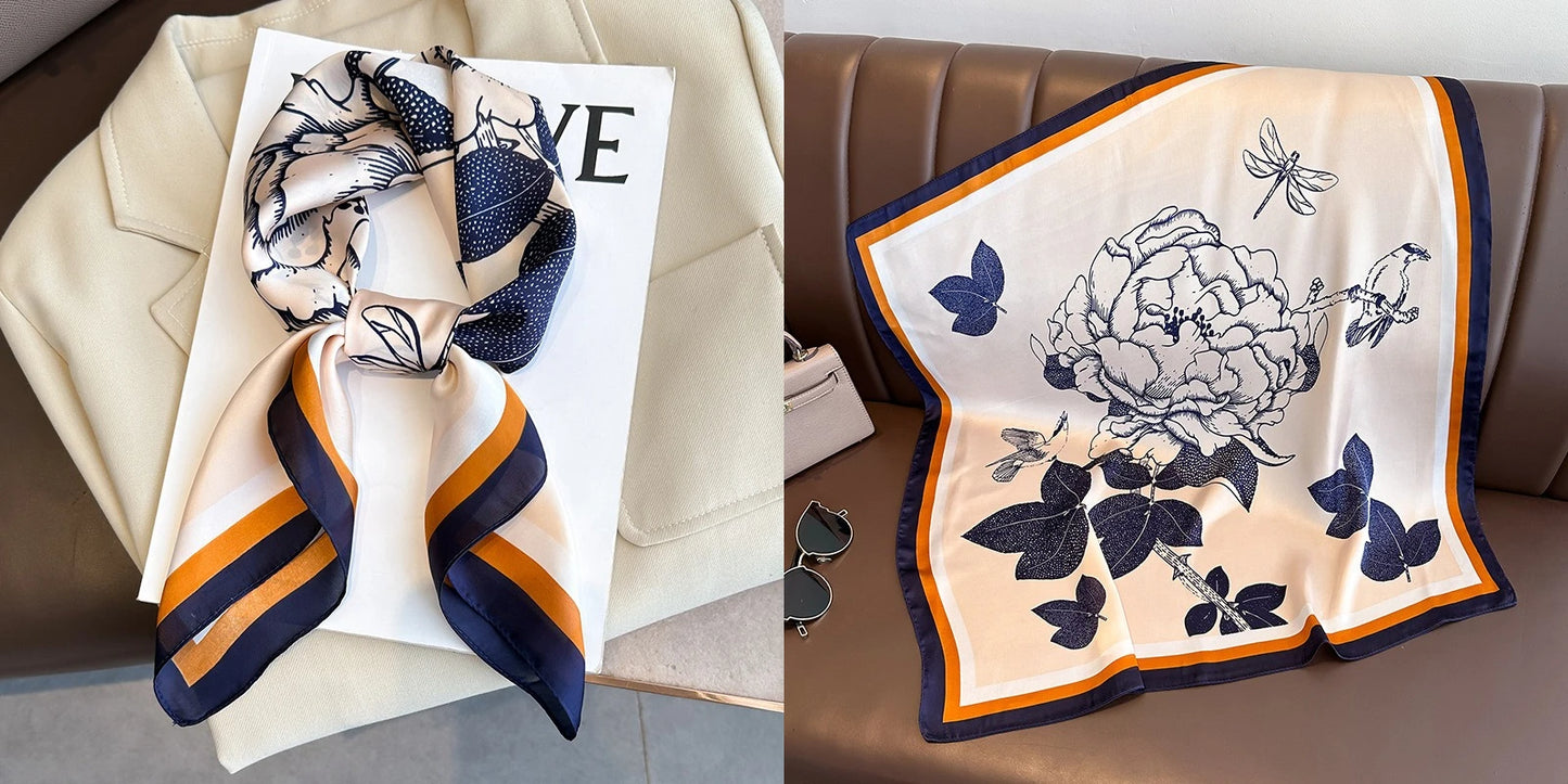 Floral Print Silk Square Scarf