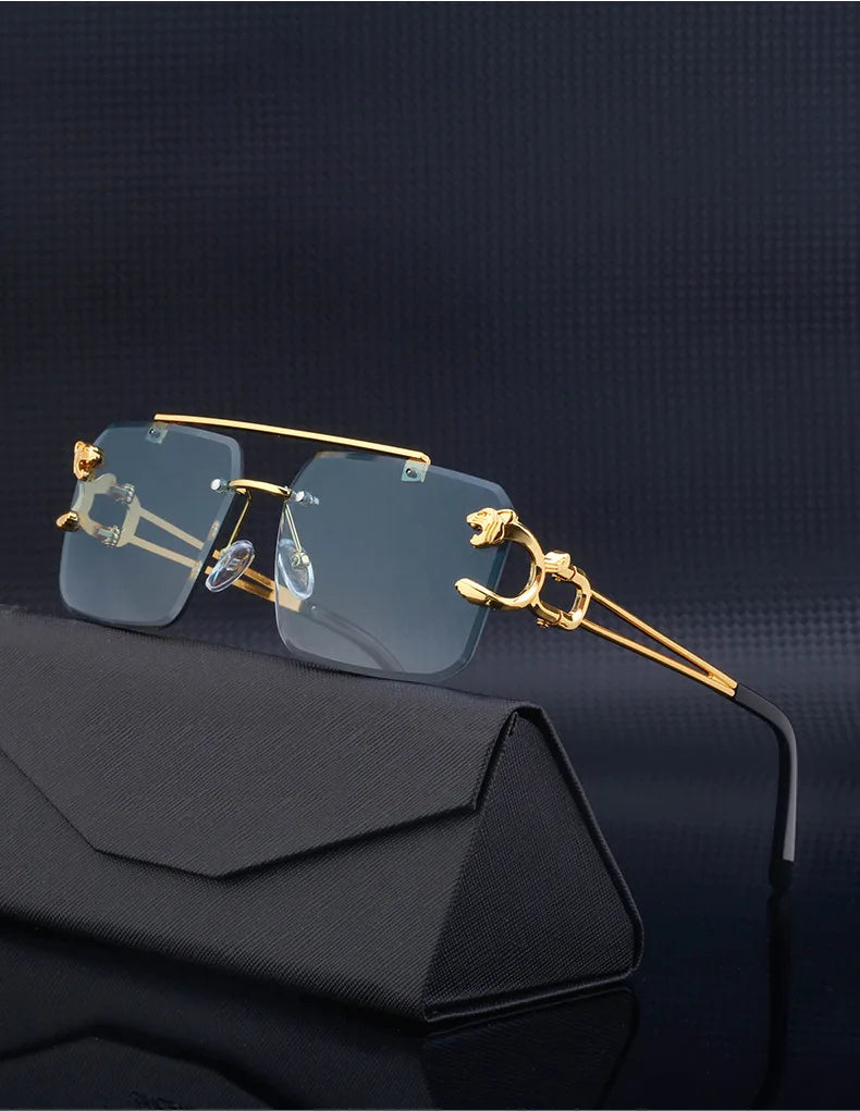 Fashion Metal Leopard Rimless Sunglasses