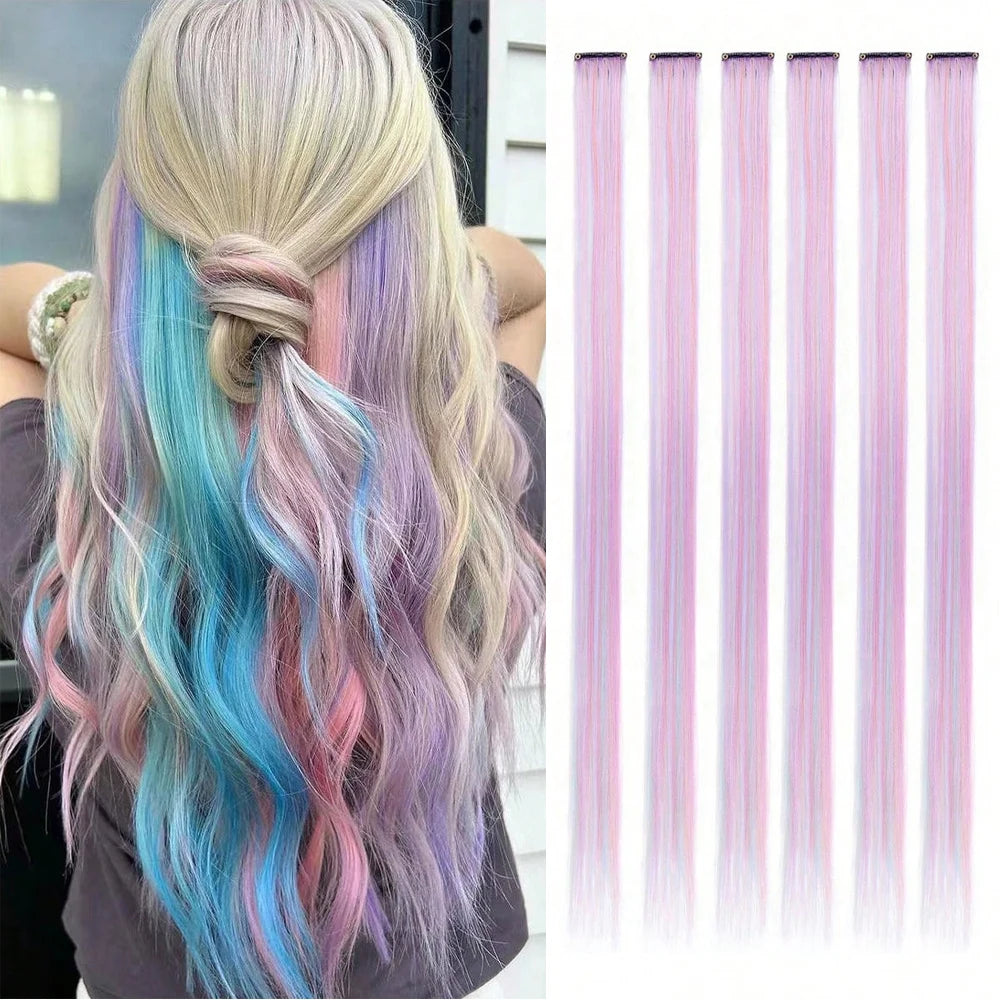6pcs/pack Colored Party Highlights Clip in Hair Extensions