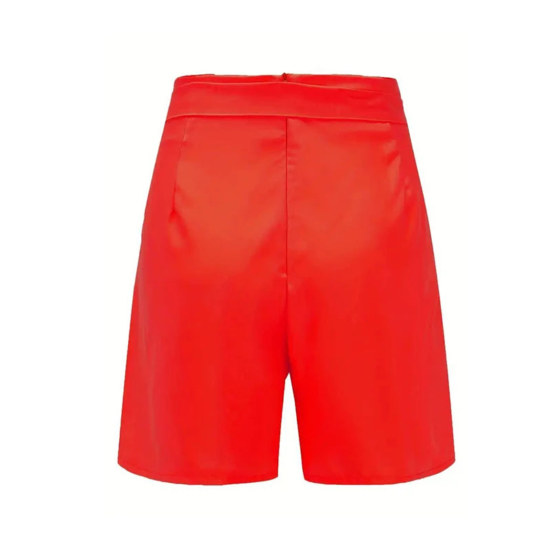 Solid Button Front Shorts Tie Waist