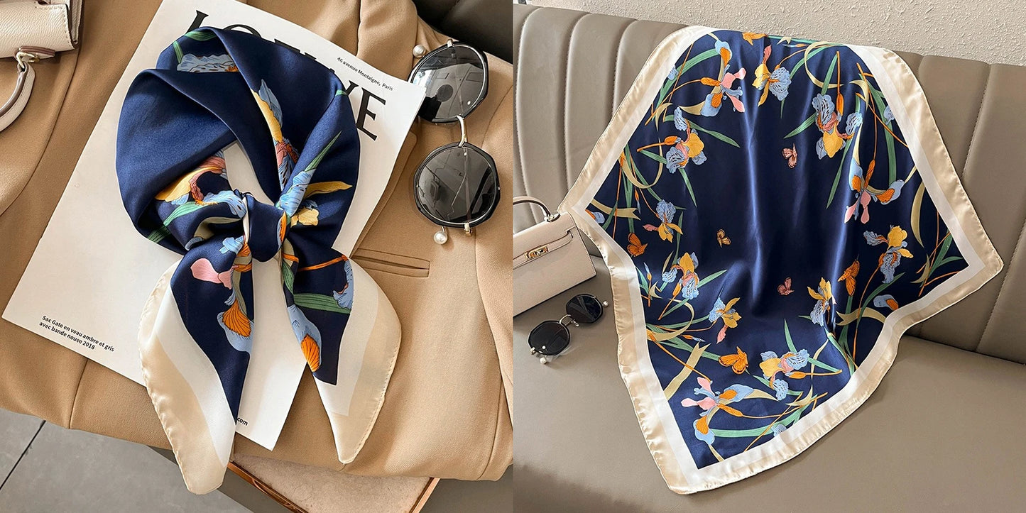 Floral Print Silk Square Scarf