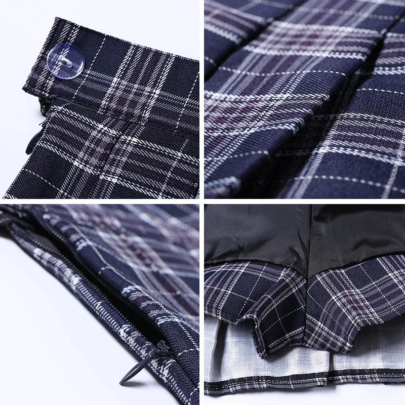 Summer Grey Plaid A-Line High Waist Mini Skirts