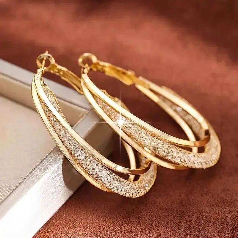 Gold Color Crystal Stone Hoop Earrings