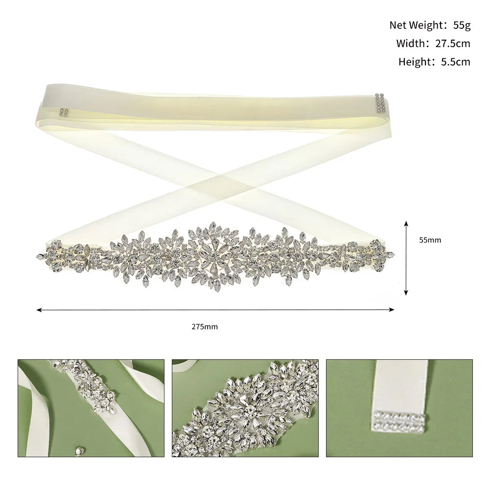 Silver Bridal Wedding Waistband Sparkling Crystal
