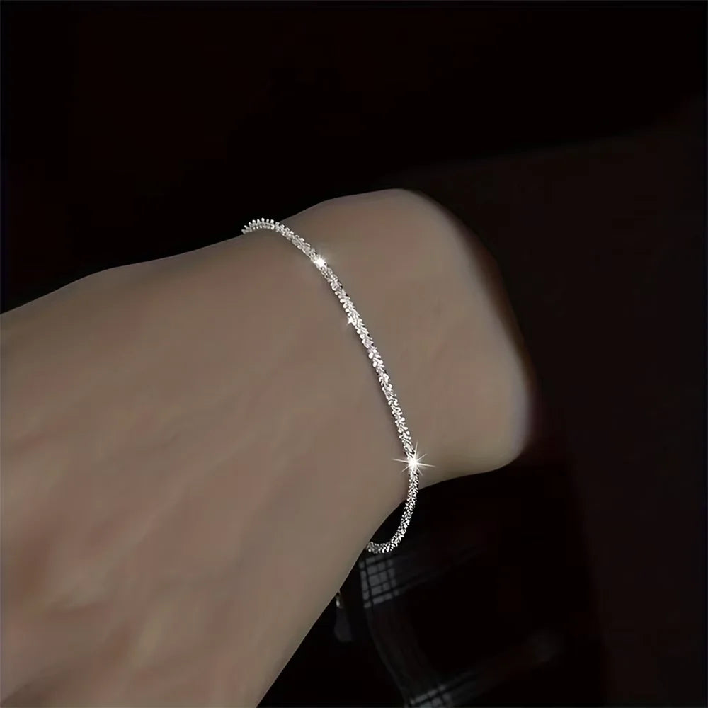 2pcs Set Shiny Sparkling Silver Plated Clavicle Chain Necklace Bracelet