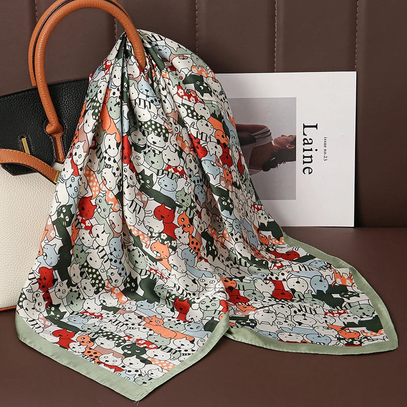 Print Satin Silk Square Scarf