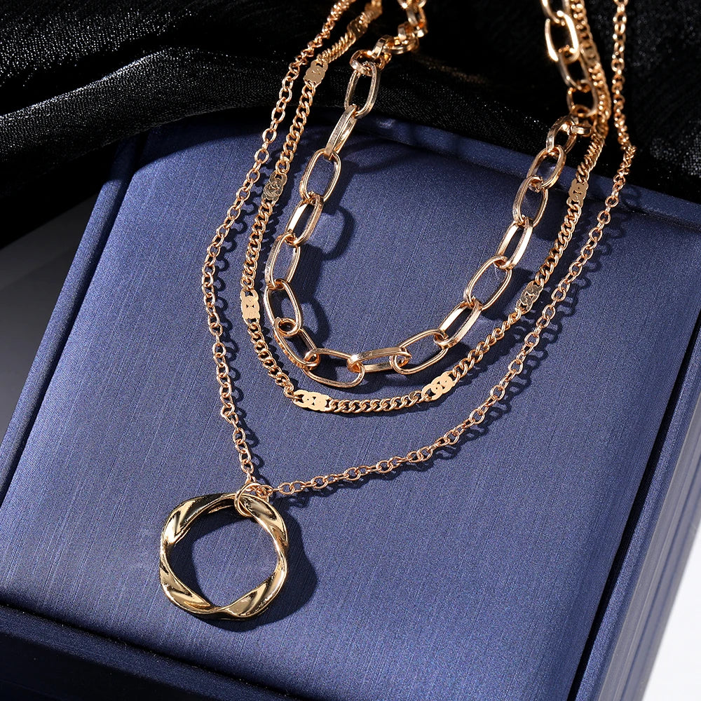 Gold Color Multi Layered Chains