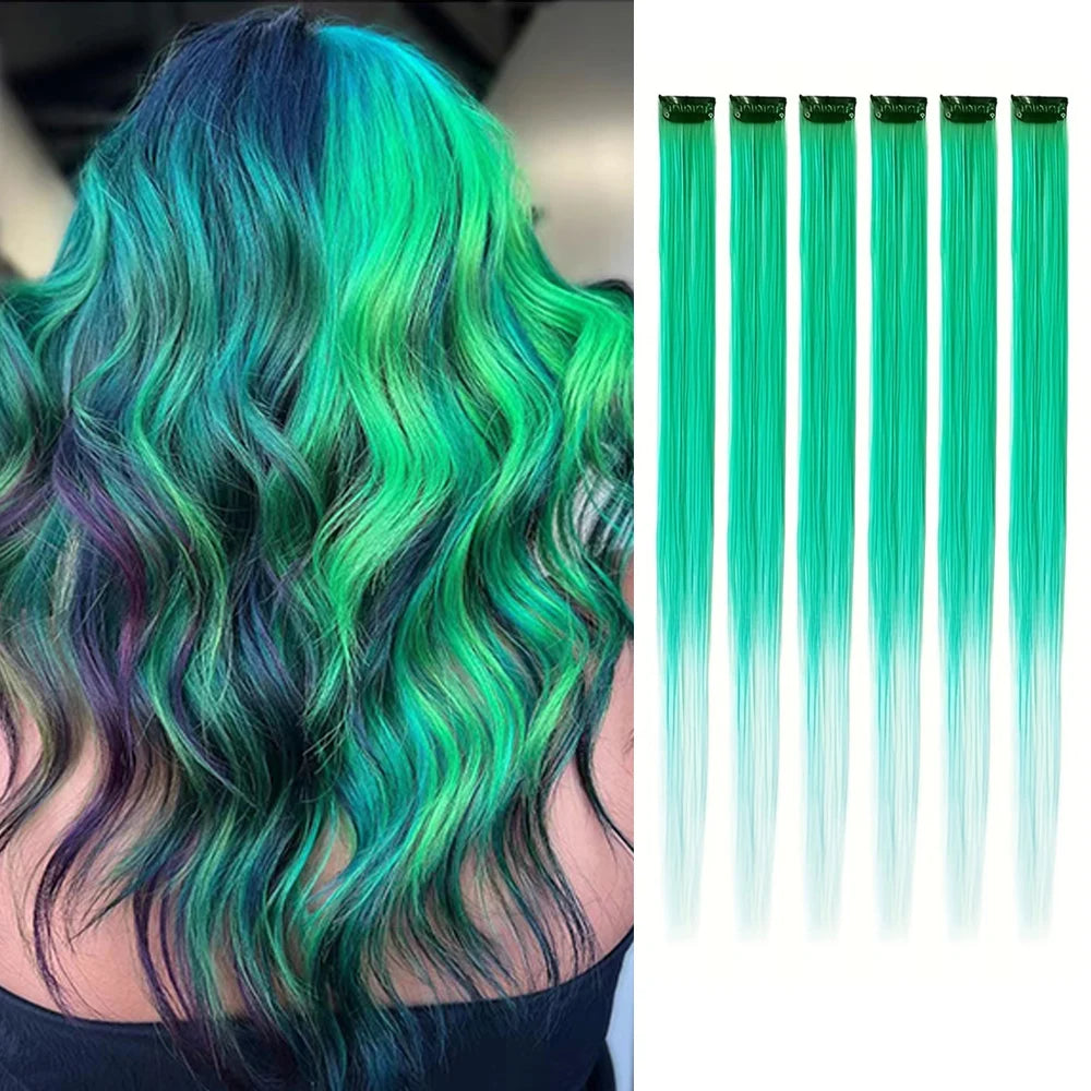 6pcs/pack Colored Party Highlights Clip in Hair Extensions