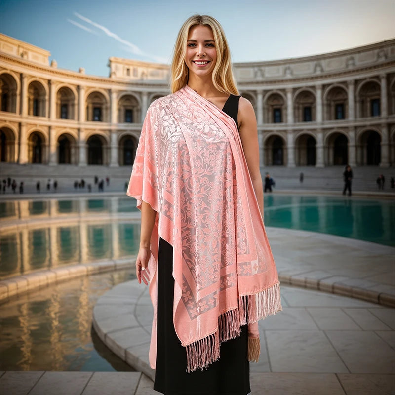 Hollow Lace Gradient Flower Silk Scarf