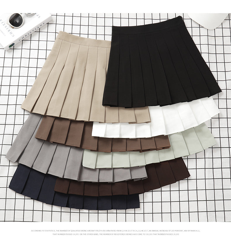 High Waist Korean Style Black Mini Pleated Skirt