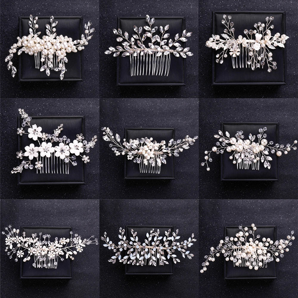 Silver Color Flower Pearl Crystal Wedding Hair Comb