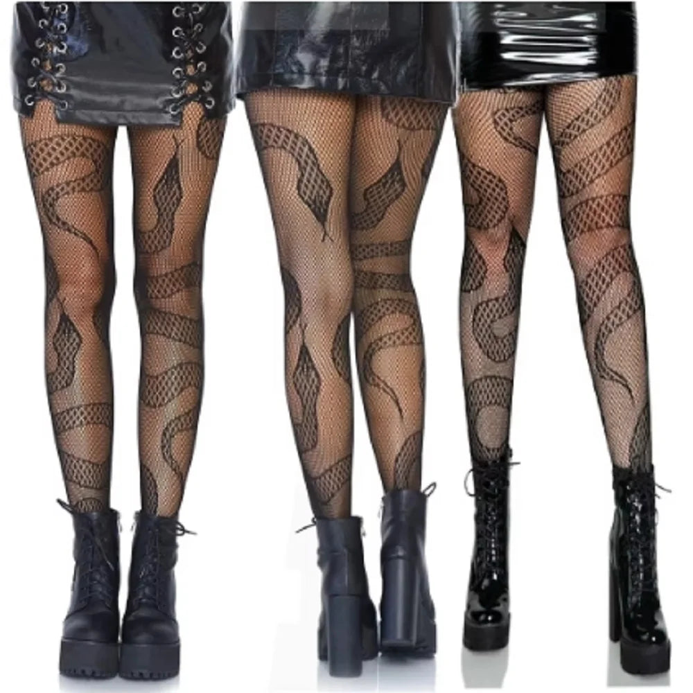 Snake Tights Women Anime Pantyhose Black Mesh Fishnet Stockings