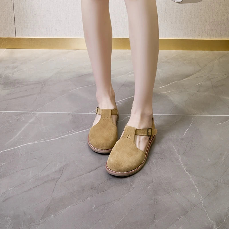 Flat-soled retro frosted genuine leather sandal