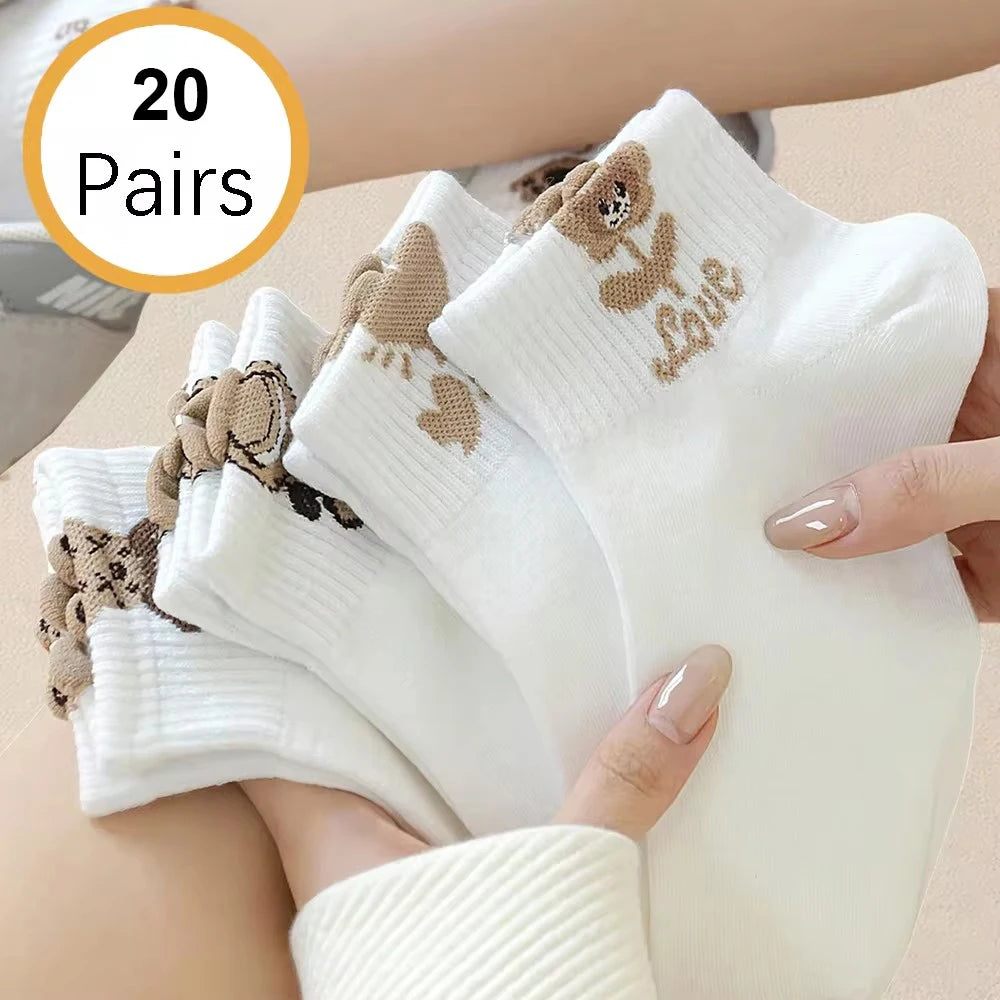 Women Cartoon Teddy Bear Patterned Ankle Socks