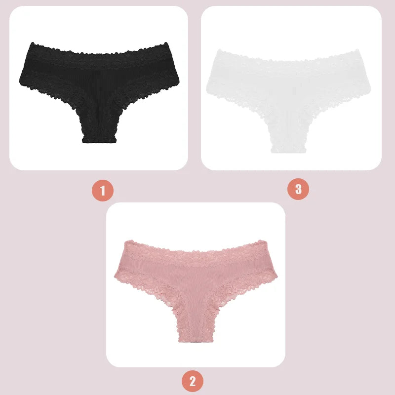 3PCS Lace Seamless Cotton Panties