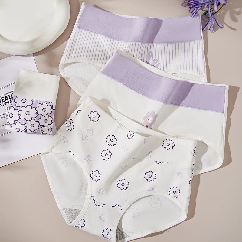4Pcs/Set Cotton High Waist Lingerie