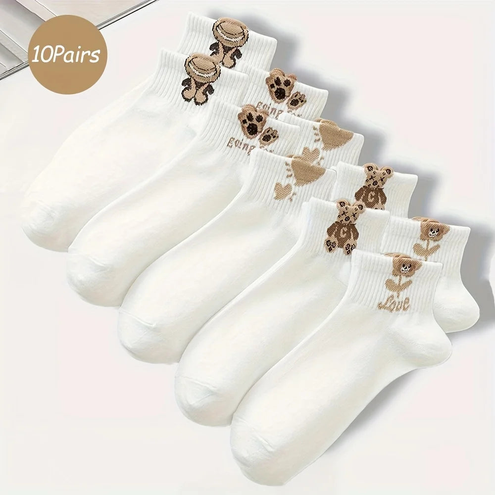 Women Cartoon Teddy Bear Patterned Ankle Socks