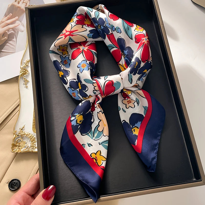 Floral Print Square Silk Scarf