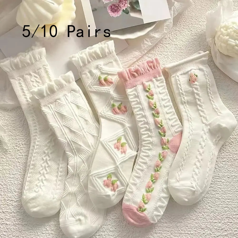 Cute Lace Mid Tube Socks