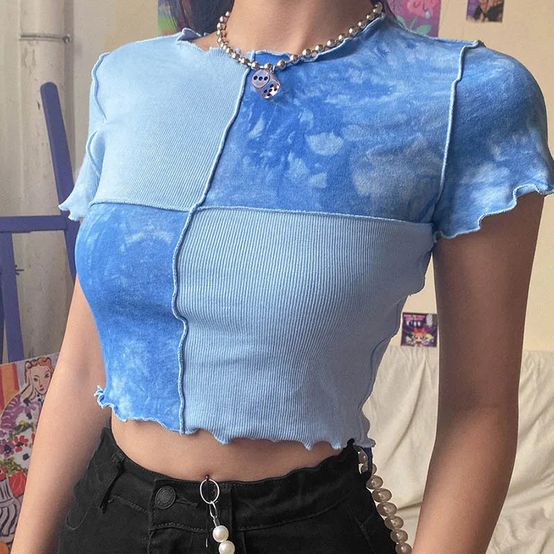 Chic Crop Tops With Sequin Patchwork T-shirts
