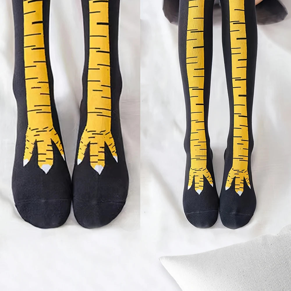 1 Pair Women Knee High Socks Trendy Cartoon Funny Chicken Claw Socks
