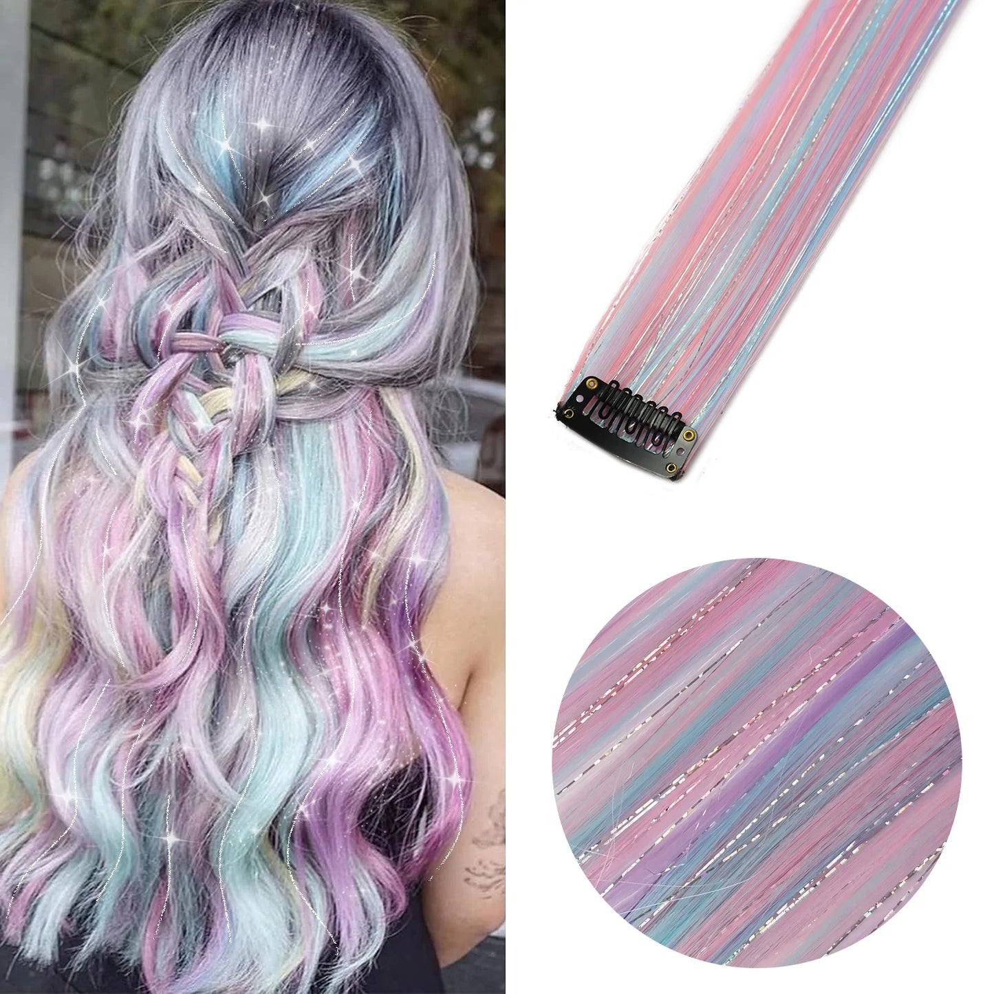 6pcs/pack Colored Party Highlights Clip in Hair Extensions