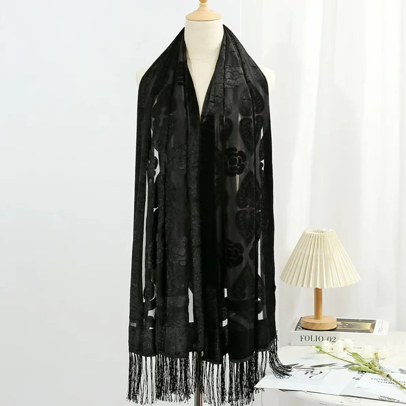 Hollow Lace Gradient Flower Silk Scarf