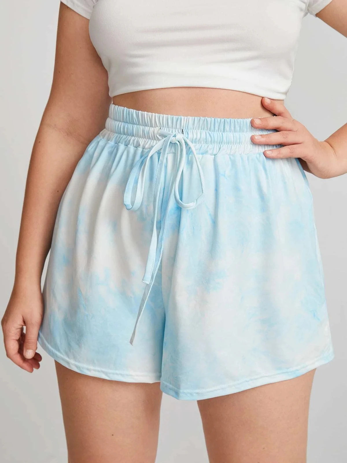 Plus Size Drawstring Waist Summer Casual Tie Dye Shorts