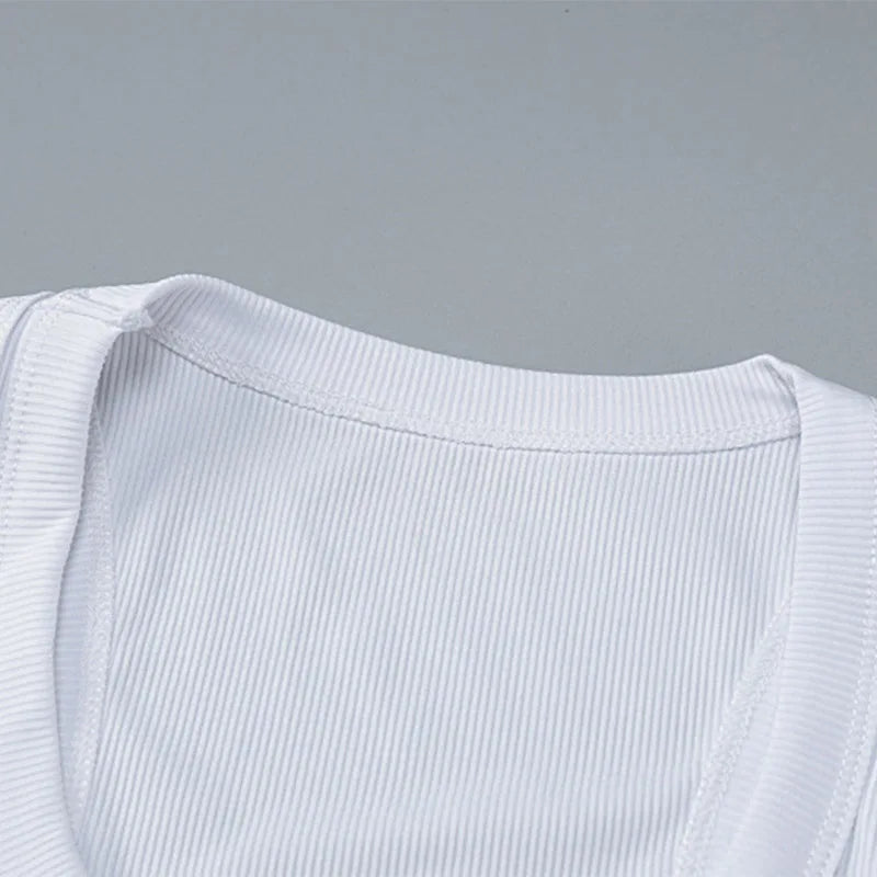Ribbed Square Neck White Sexy Tank Top