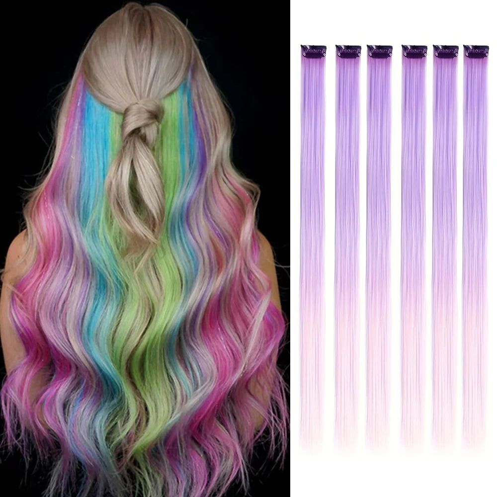 6pcs/pack Colored Party Highlights Clip in Hair Extensions
